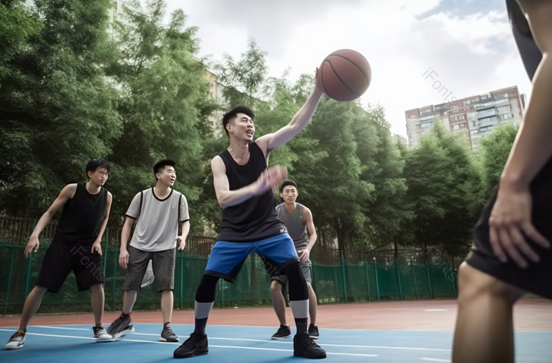 四个青年男子在学校篮球场打篮球比赛运动摄影,高清,摄影图,摄影图片,图片大全,摄影图免费下载